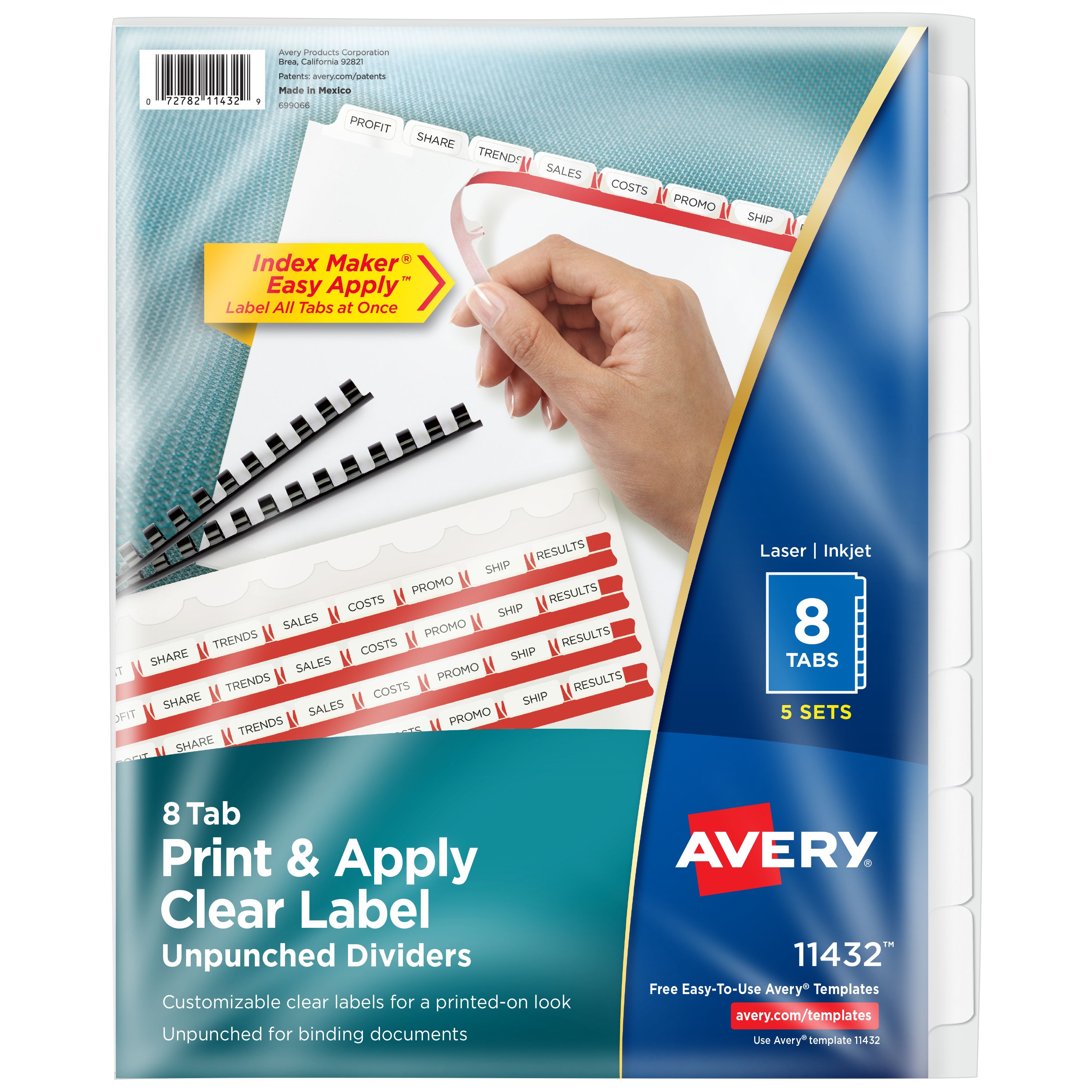 Avery Print & Apply Unpunched Dividers 8 Tabs, 5 Sets (11432